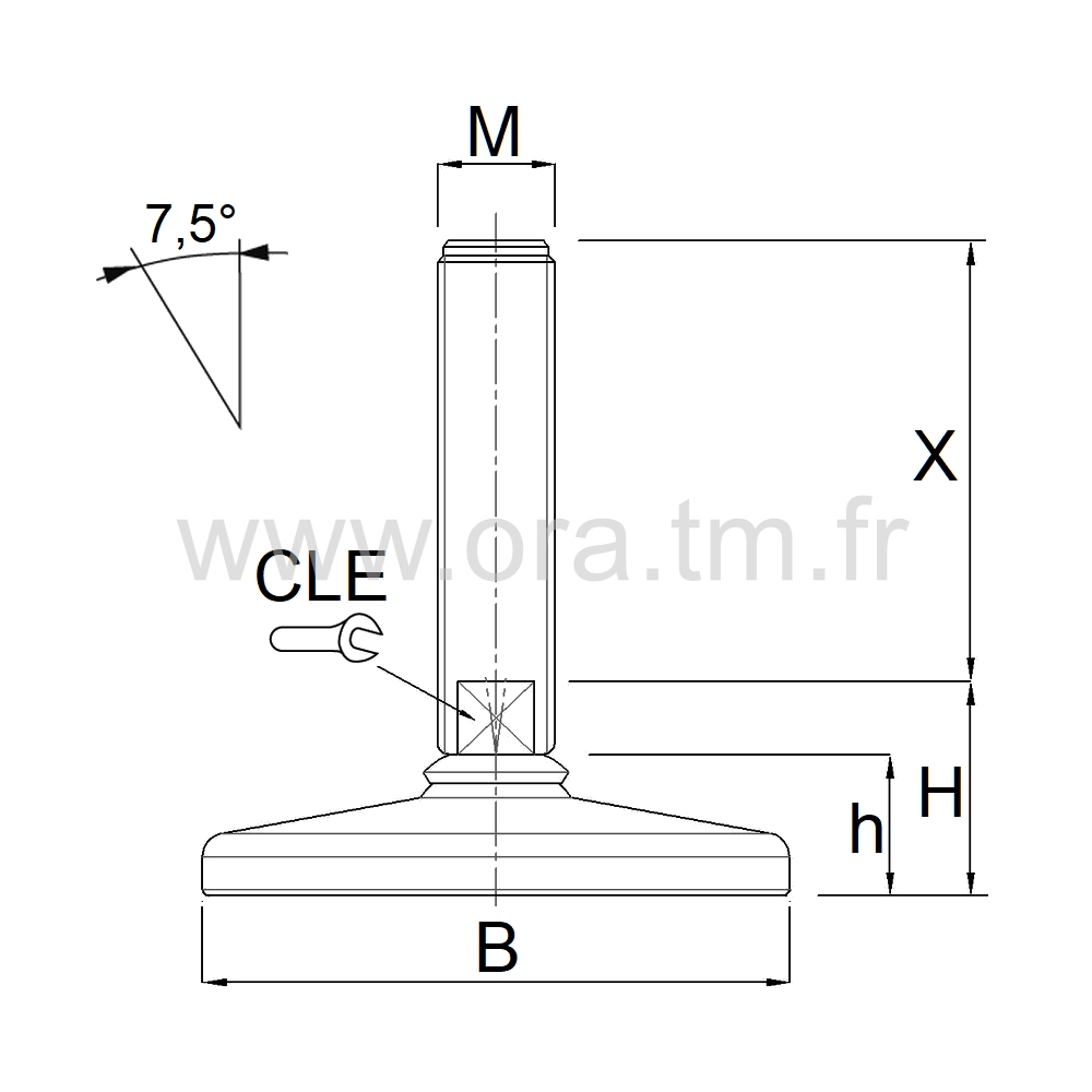 VMI - VERIN PIED MACHINE - CHARGE MOYENNE ANGLE 7,5°